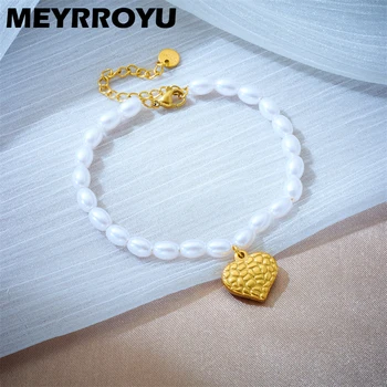 MEYRROYU 316 Неръждаема Стомана Златист Цвят Луксозна Гривна във Формата На Сърце За Жени Корейската Мода Сладко Момиче бели Бижута Гривна Подаръци