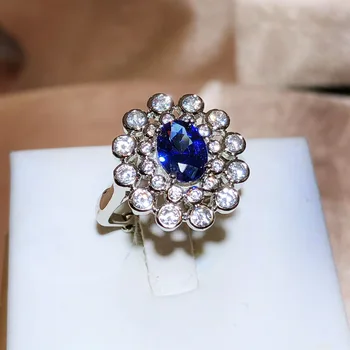 Пръстени от сребро 925 проба с луксозен син кристал и малък цветен кубическим цирконием, красиви дамски бижута, Елегантни сватбени декорации