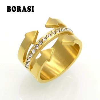 BORASI Горещо пръстен със стрелка от неръждаема стомана, уникален пръстен, многопластов пръстен в стил пънк златен цвят за жени, малко се надига пръстен на пръста