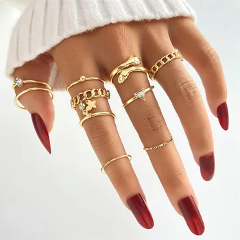 Набор от модни пръстени за прегръдки FNIO За жени, пръстена на пръста в стил пънк, Реколта геометрия, Метална халка на пръста, бижута, подаръци