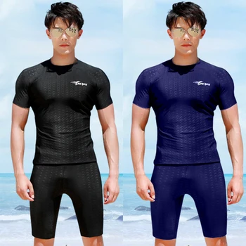 Нов мъжки топ за гмуркане с къс ръкав, бързосъхнеща тениска, къси панталони, плажен слънцезащитен костюм за сърф, бански костюми за водни спортове от две части