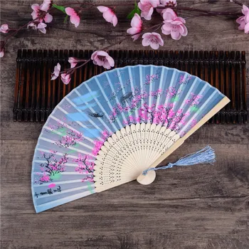 1 бр. на вентилатора за цветове на череша, бамбук фен за танци в стил ретро в китайски стил, вентилатор за цветя, сливи, сватбен подарък, Сгъваеми Декоративни фен