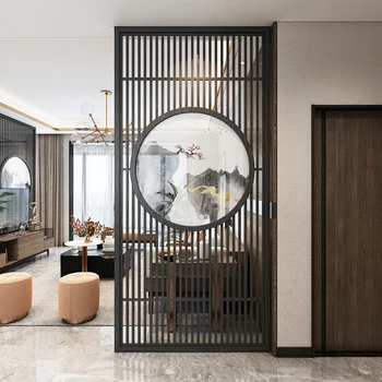 Нова параван в китайски стил разделя хола от входа, коридора, дървена ресторант, кръгла дървена решетка