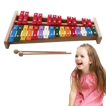 Ръчно Ксилофон Glockenspiel С чукове 27 Тонове Метален лист Дървен музикален инструмент Предучилищна развитие играчка