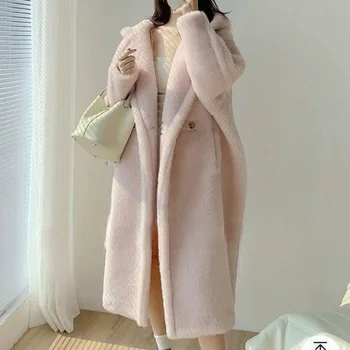 Обикновена палто с качулка за жени 2023, модерно есенно-зимния свободно вълна палто, шик реколта ежедневни обикновена якета с дълги ръкави