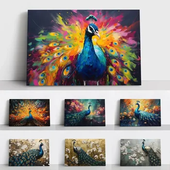 Цветни Красиви цветни плакати с изображение на Паун и животни, Абстрактна птица, Цвете, платно, стенни картини, живопис за домашен декор на стаята