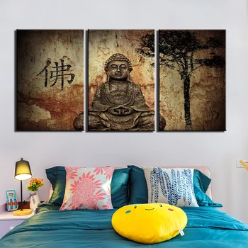 Начало Декор, Живопис върху платно, 3 предмет, Абстрактен Буда, монтиран на стената Художествен Плакат, Печат върху платно, Модерните стенни картини за хол