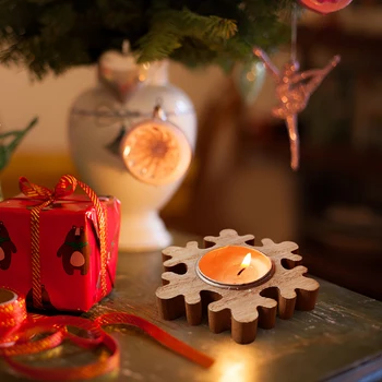1бр Коледен Декоративен Дървен Свещник Снежинка Коледна Елха Форма Свещник Коледен Подарък направи си САМ Украса на Дома