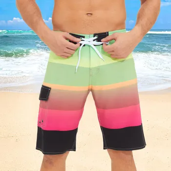 Мъжки бански, на шарени шорти за плуване с регулируем шнурком, Хавайски плажни шорти за сърф, Летни плувни гащи за каране на сърф, бански костюми