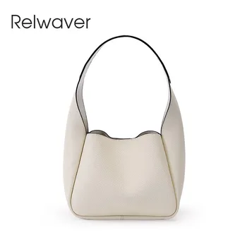 Relwaver чанта през рамото на най-горния слой от телешка кожа подмышечная чанта 2023 зимни чанти от естествена кожа за жени с цип кофа мека дамска чанта за ръце