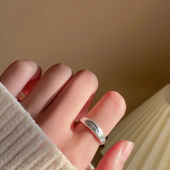 Сребърен пръстен със сладка усмивка на лицето си S925 в минималистичном студен, сладък стил, малко дизайн, отворен пръстен на показалеца