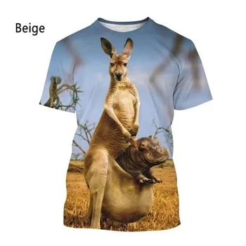 Лятна мода във формата на животно, Кенгуру За мъже и жени, Ежедневни тениски с 3D-принтом и къс ръкав с модел Кенгуру, висококачествени блузи, тениски