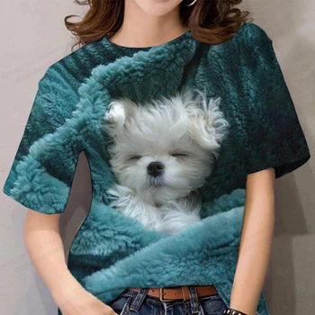 Дамски тениски с 3D принтом Кучета, Женски Модни тениски с котка, Harajuku, Блузи с къс ръкав, Тениски, Кавайная тениска с животни, Camisetas