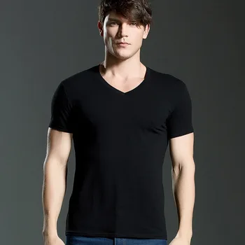 MRMT 2023, Маркова новост, лятна мъже в памучна тениска с къс ръкав, мъжки ежедневни блузи чисто черен цвят с v-образно яка и кръгло деколте