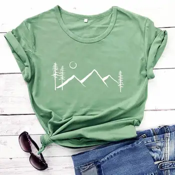 Минималистичная Планинска Графична тениска Унисекс, Забавна Тениска от 100% Памук Ризи За любителите на Природата, Прости Планински Тениски, Боядисани ръчно, Планинска тениска