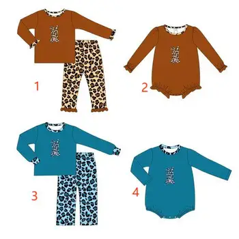 Великден бутик детски дрехи, дантелени панталони с леопардовым принтом под формата на зайче, костюми с къси ръкави за момичета и момчета, детски гащеризон