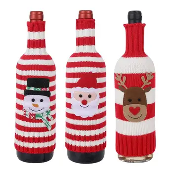 Коледен Пуловер, Капачка за бутилка вино, ръчно изработени, на скъпи Дядо коледа, Снежен човек, Елен, Облекла за бутилки, 3 БР., Аксесоари за пуловери за бутилки вино