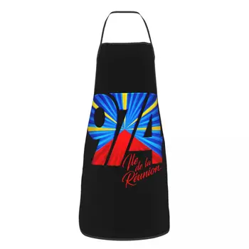 Обичай Престилка с логото на Остров Реюнион Bib 974 за готвач-унисекс за възрастни, готовящего в кухнята, Рисувани ястия Reunionese Proud Tablier Cuisine