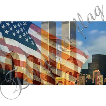 Американския ФЛАГ и С флага на сградата на Световния търговски център размер на 3 фута до 5 фута произведено ПО поръчка на сградата на Световния търговски център, НА Банера ХАРТАТА