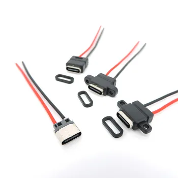 1бр водоустойчив USB Type-C 3.1 2-Пинов мъжки USB C Изход Заваряване кабел за зареждане Конектор кабели 180 ° 90 ° За ремонт на DIY e