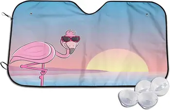 Слънчеви очила с забавен Модел Фламинго сенника на Предното стъкло за повечето Седани SUV Блокира Максимално Количество ултравиолетови лъчи, запазвайки Прохладата на вашия автомобил