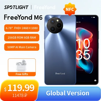 Смартфон FreeYond M6 с 6,78-инчов дисплей FHD +, 256 GB ROM, 16 GB RAM, NFC, 5000 mah, Android 13, Телефон, 2460x1080