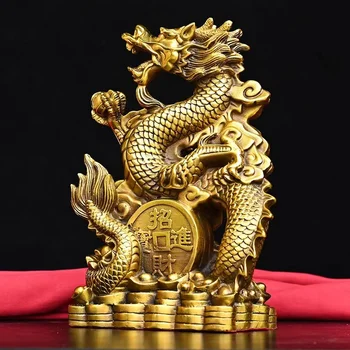 Рядко древнекитайский античен месинг дракон, изпратен на парична статуята на