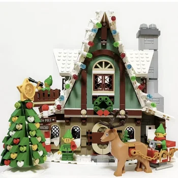 НОВОСТ В ПРИСЪСТВИЕТО на 10275 Творчески Зимата Селски Клубна къща Сани Дърво Изграждане на блокове, Тухли, Играчка за Дете на Коледен подарък