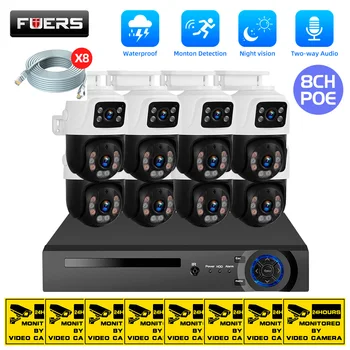 FUERS 8-Канален Poe 6-Мегапикселова Система камери Комплект за видеонаблюдение Камера за сигурност на Ptz камера Външна камера Двупосочна аудио Пълноцветен Нощен режим