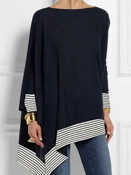 Onecozyday, Черна риза с кръгло деколте и дълги ръкави, топ за жени, Пролет и есен 2023, Нов пуловер свободно намаляване неправилна форма.