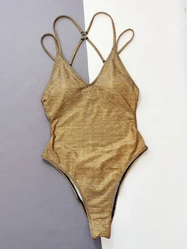 Нов секси златна едно парче бански костюм за жени, монокини с изрезки, превръзки на експозиции, бански костюм, хавлии за плаж, бански костюми Femme
