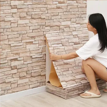Тапет с ретро 3D дизайн 10 М, Декорация на стените Пеноблоком, Самозалепващи Водоустойчив Стикер за стена
