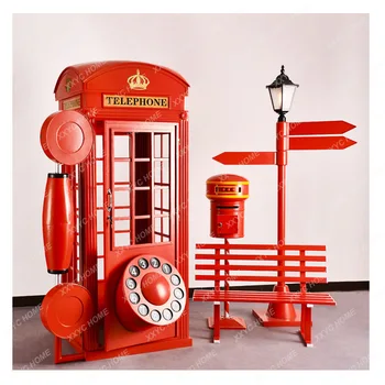 Голяма желязна телефонна будка в европейски стил, знак на пощенската кутия, Подови орнаменти във вътрешния двор търговски център
