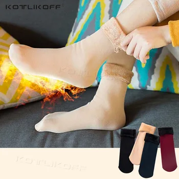 Нови кадифени дамски зимни топло изолирана термоноски, Меки ежедневни обикновена чорапи, вълнени кашмир домашни зимни обувки, чорапи на пода