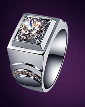 Положителен резултат от теста Мъжки пръстен с муассанитом 2 карата 8 мм D VVS1 Бяло злато, Платина 950 Годежен пръстен Мъжки пръстен с диамант