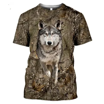 Камуфляжная тениска с изображение на ловни животни Fox 3D, лятна ежедневната мъжка тениска с кръгло деколте и къси ръкави, свободни топове голям размер тениска