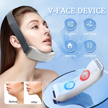 Устройство за красота EMS V-образен масажор за лице с топлинна вибрации, масажор за лифтинг на лицето, електрически V-образна колан за лице, уменьшающий двойна брадичка, лице шейпър