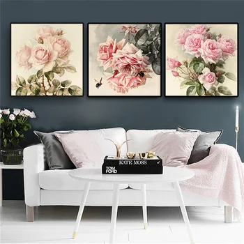 Ретро плакат с цветя и рози и печатна живопис за дневна в скандинавски стил, украса за дома, живопис без рамка