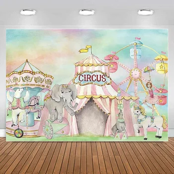 На фона на циркови карнавал, Розова палатка, фонова картина за украса на парти по случай рожден Ден, бебе душ, реквизит за снимките на детски банери