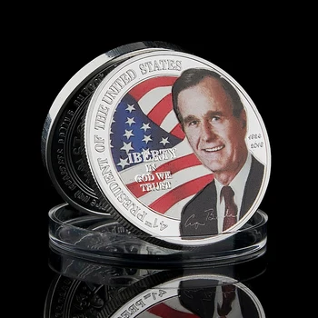 Събиране на монети Challenge Art с изрисувано сребърно покритие 51-ия президент на САЩ Джордж Хърбърт Уокър Буш