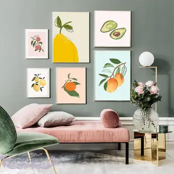 Картини северните плодове-лимон, портокал праскова авокадо платно плакати и щампи минималистичен стени на изкуството картини за вашия интериор дневна 
