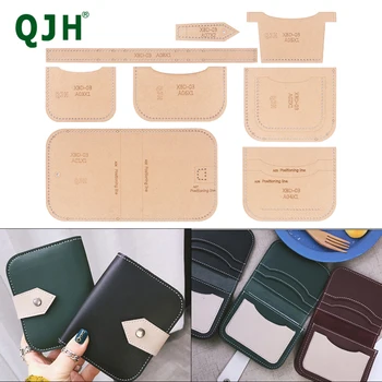 QJH Кожена артефакт ръчно изработени, обтегач, кратък портфейл, чанта за карти, фигура от крафт-хартия, модел свободно намаляване с дупка - специален подарък