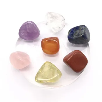 Полиран естествен камък, комплект от 7 чакри, кристални лечебни камъни за декорация