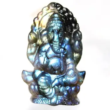 Кръжок по полированному натуральному хрусталю Статуя на Ганеша от синьо Labradorite за подаръци