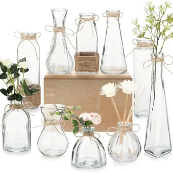 Комплект от 20 пури в ограничени бройки стъклени вази за цветя, малки стъклени вази за пъпки с веревочным дизайн, селски декоративни прозрачни вази за пъпки