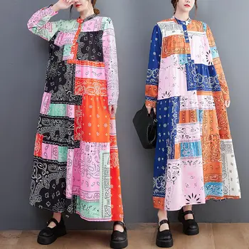 Есента рокля-риза 2022, Дамски Корейска литература и изкуство, голям размер, без принт, Модни прострочка, рокля със средна дължина, халати T181