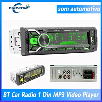 Ptopoyun 1din Авто Радио Цифров Bluetooth, MP3 Плейър, FM Аудио Стерео Приемник Музика Двойна Карта USB / TF карта с Вграден Вход AUX