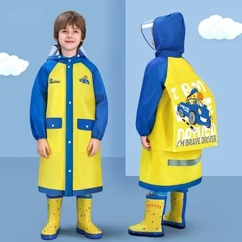 Детски дъждобран с анимационни герои за момчето, нов водоустойчив детски дъждобран за начално училище, затварящ цялото тяло, с училищната чанта, дъждобрани-дъждобран