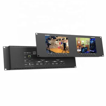Обзавеждане за телевизионно излъчване на Двоен 7-инчов аудиомонитор 3G-SDI 4K, HDMI 2.0 LAN с монтиране на багажник 3RU за излъчване и на живо
