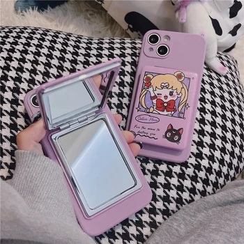 Sailor Moon Огледален Калъф За Телефон Iphone14Promax/13/xsmax Калъф За телефон със защита От Падане Тоалетен Огледало Xiaomi Мобилен Телефон Kawaii Подарък За Момичета